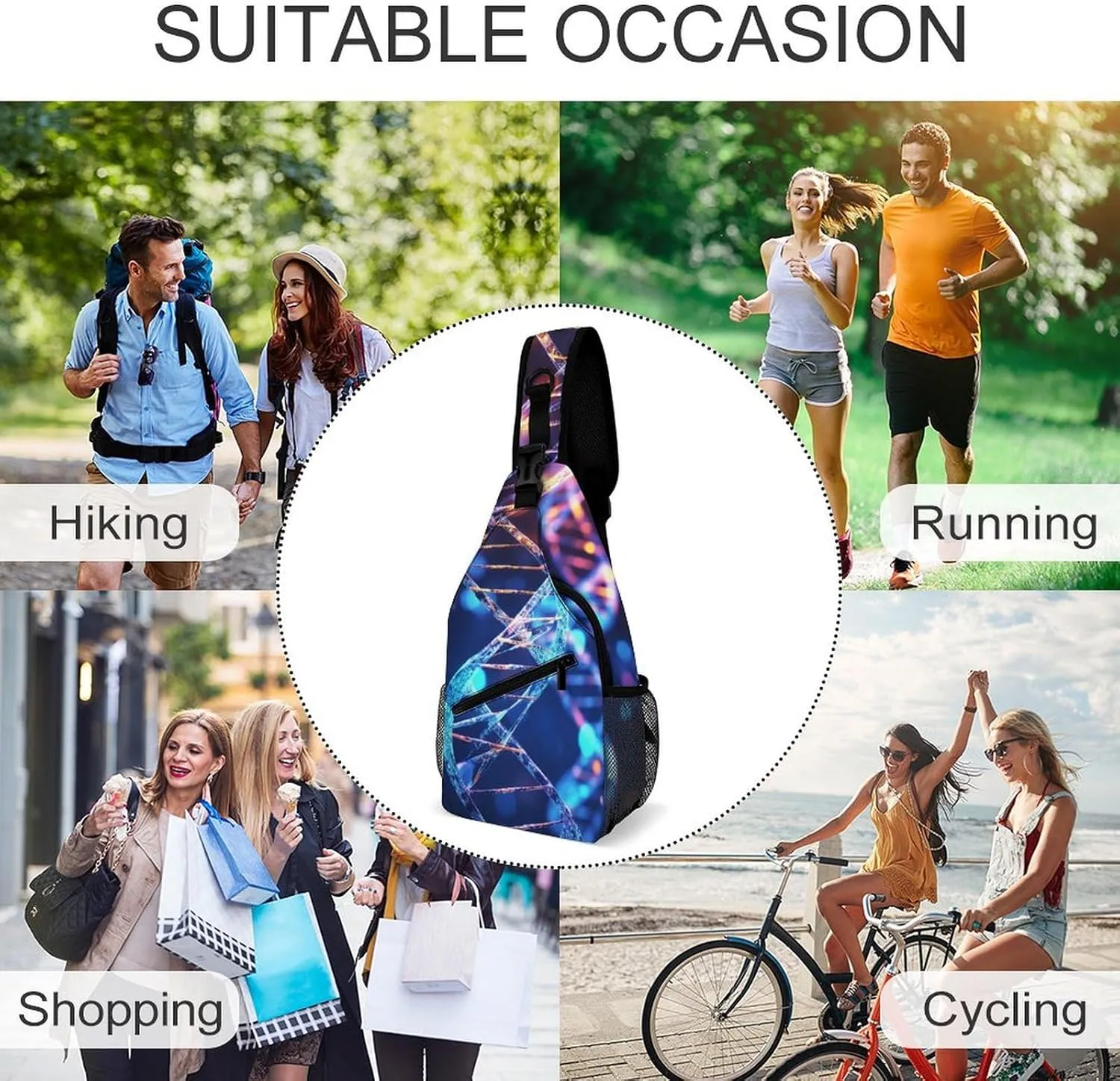 Small Sling Chest Bag Crossbody Bag for Men Women,DNA Genetic Helix Lightweight Gym Daypack for Travel Cycling Hiking