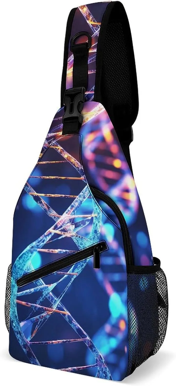 Small Sling Chest Bag Crossbody Bag for Men Women,DNA Genetic Helix Lightweight Gym Daypack for Travel Cycling Hiking