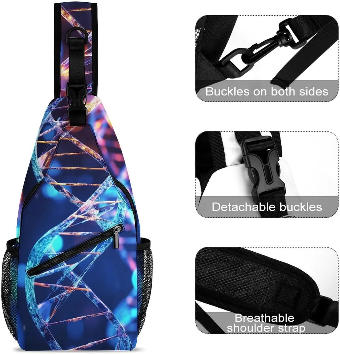 Small Sling Chest Bag Crossbody Bag for Men Women,DNA Genetic Helix Lightweight Gym Daypack for Travel Cycling Hiking