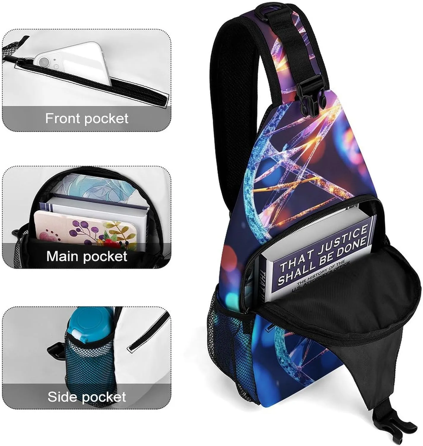 Small Sling Chest Bag Crossbody Bag for Men Women,DNA Genetic Helix Lightweight Gym Daypack for Travel Cycling Hiking