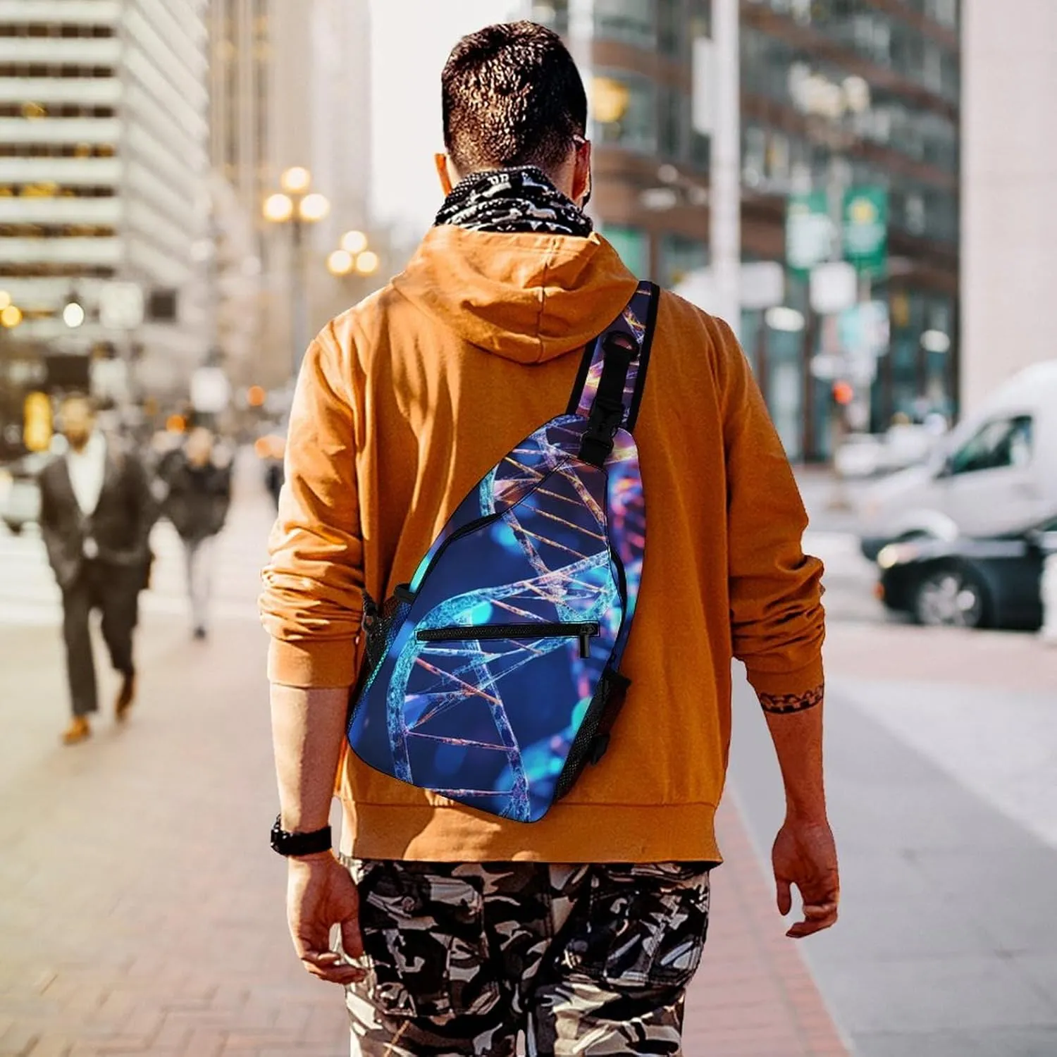 Small Sling Chest Bag Crossbody Bag for Men Women,DNA Genetic Helix Lightweight Gym Daypack for Travel Cycling Hiking