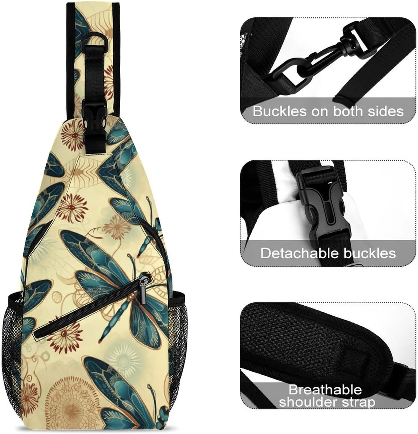 Small Sling Chest Bag Crossbody Bag for Men Women,Dragonfly Lightweight Gym Daypack for Travel Cycling Hiking