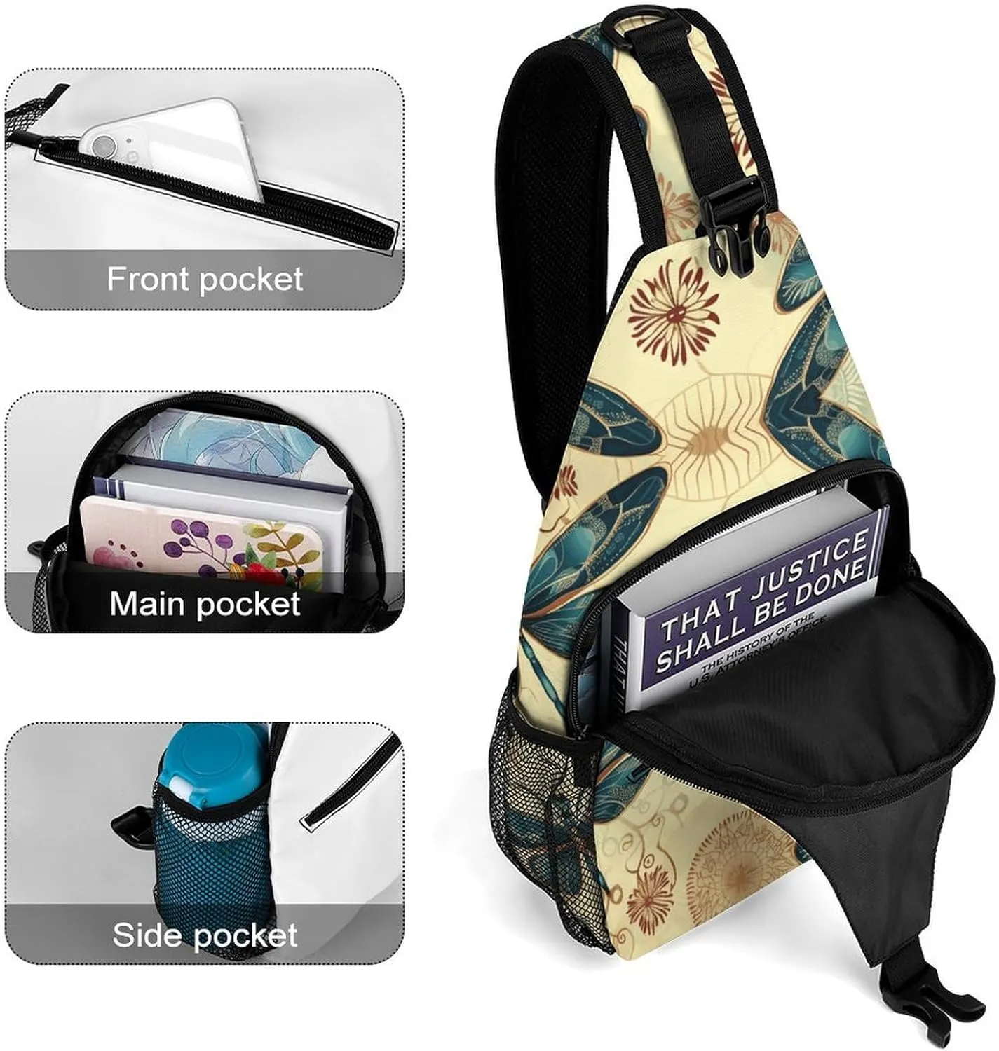 Small Sling Chest Bag Crossbody Bag for Men Women,Dragonfly Lightweight Gym Daypack for Travel Cycling Hiking