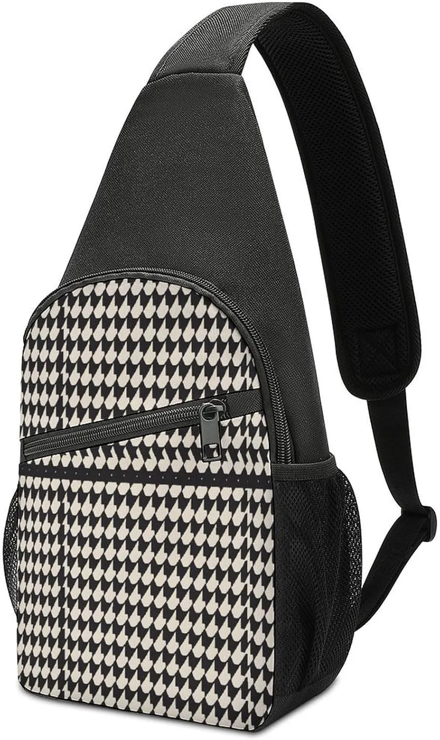 Small Sling Chest Bag Crossbody Bag for Men Women,Gray Houndstooth Stripes Lightweight Gym Daypack for Travel Cycling Hiking