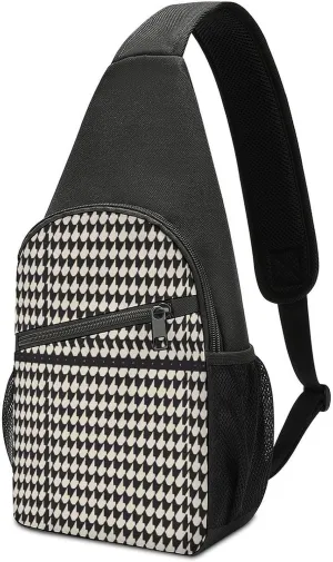 Small Sling Chest Bag Crossbody Bag for Men Women,Gray Houndstooth Stripes Lightweight Gym Daypack for Travel Cycling Hiking