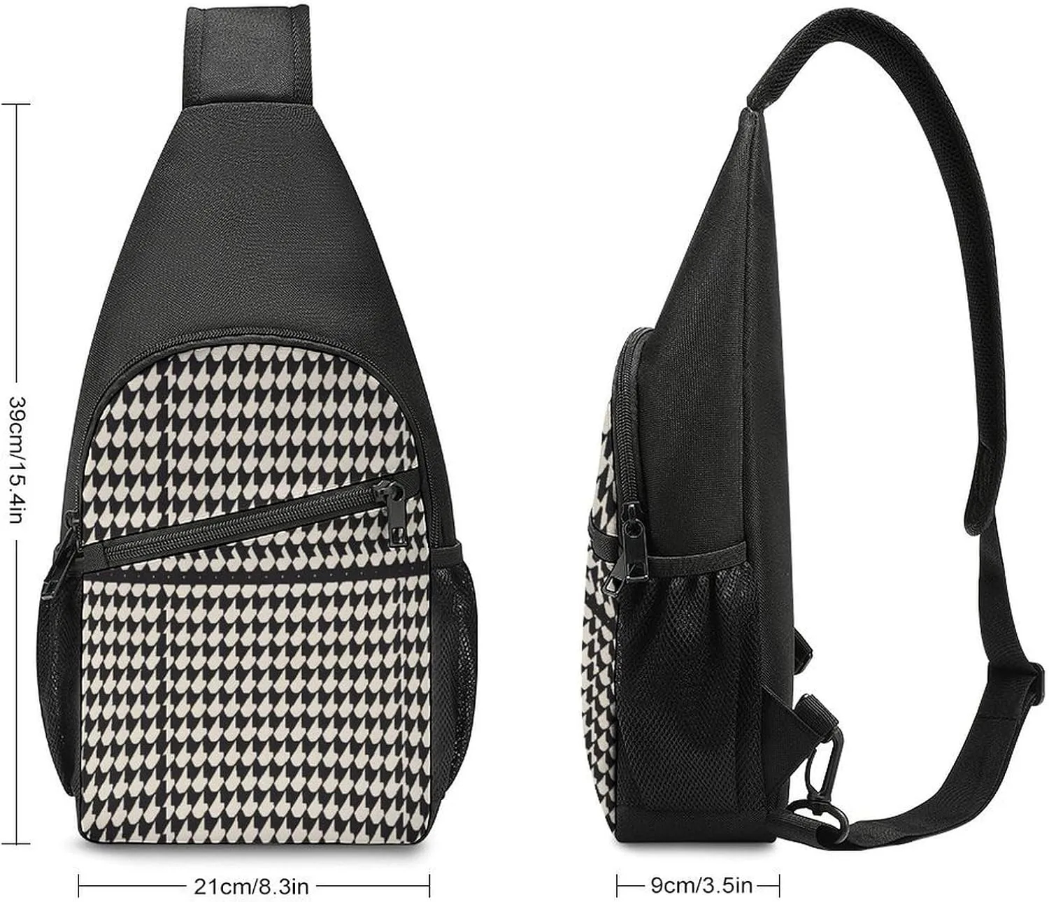 Small Sling Chest Bag Crossbody Bag for Men Women,Gray Houndstooth Stripes Lightweight Gym Daypack for Travel Cycling Hiking