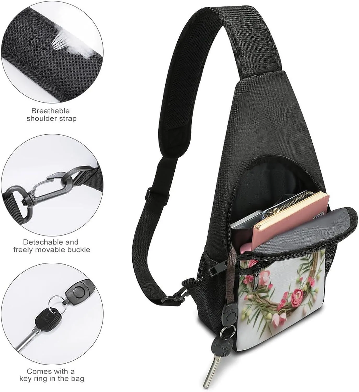 Small Sling Chest Bag Crossbody Bag for Men Women,Handmade Garland Lightweight Gym Daypack for Travel Cycling Hiking