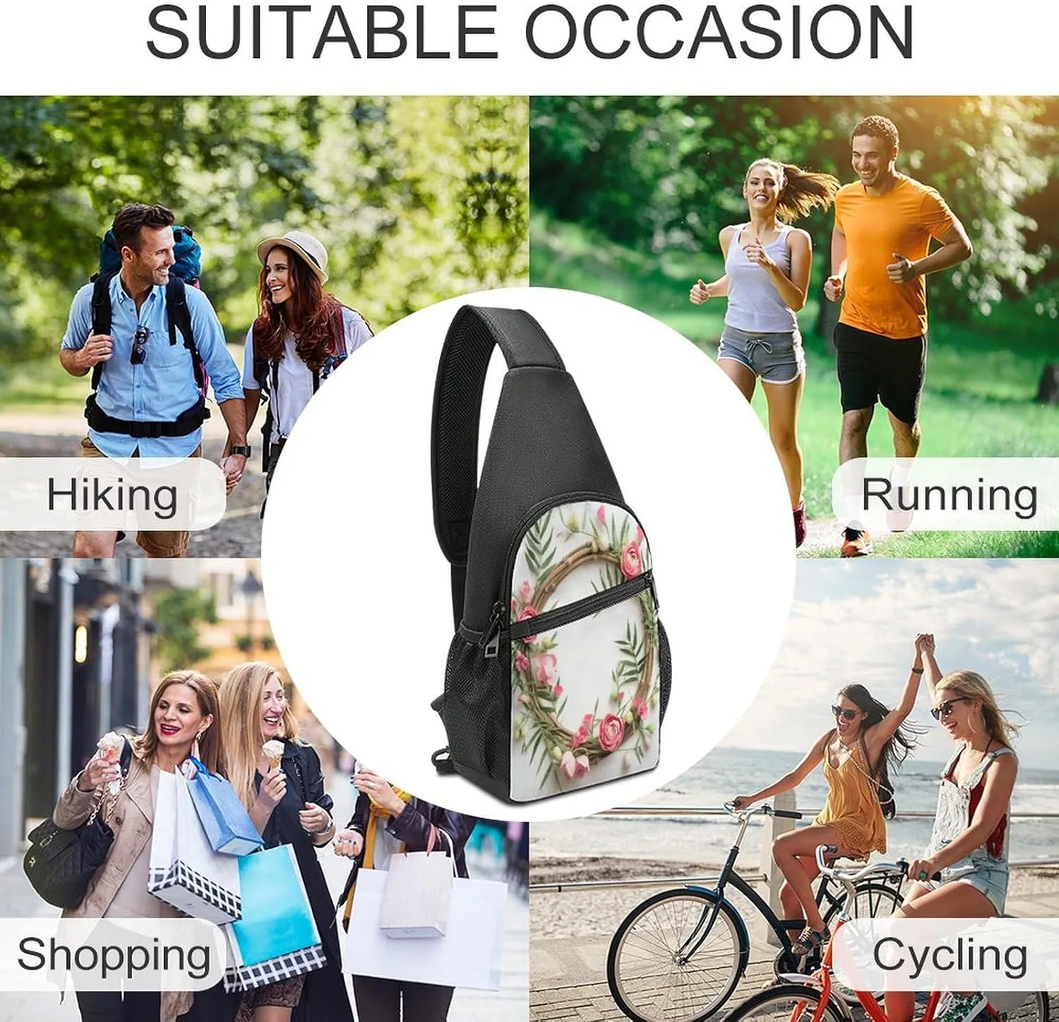 Small Sling Chest Bag Crossbody Bag for Men Women,Handmade Garland Lightweight Gym Daypack for Travel Cycling Hiking