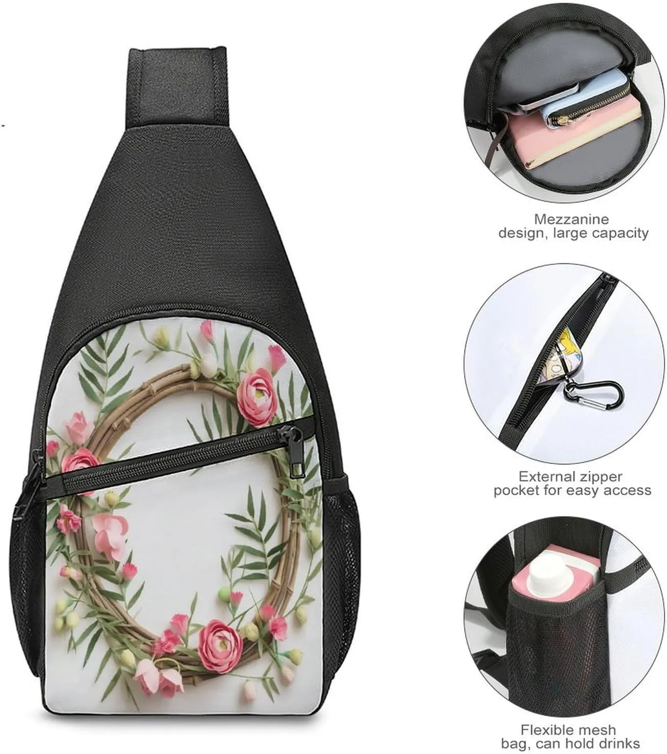 Small Sling Chest Bag Crossbody Bag for Men Women,Handmade Garland Lightweight Gym Daypack for Travel Cycling Hiking