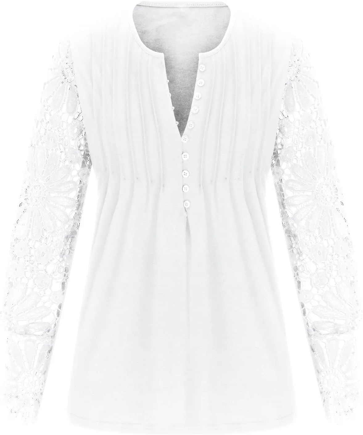 SMIDOW Elegant Lace Lantern Long Sleeve t-Shirt for Women Trendy Sexy Button v Neck Spring Tunic Tops Blouse