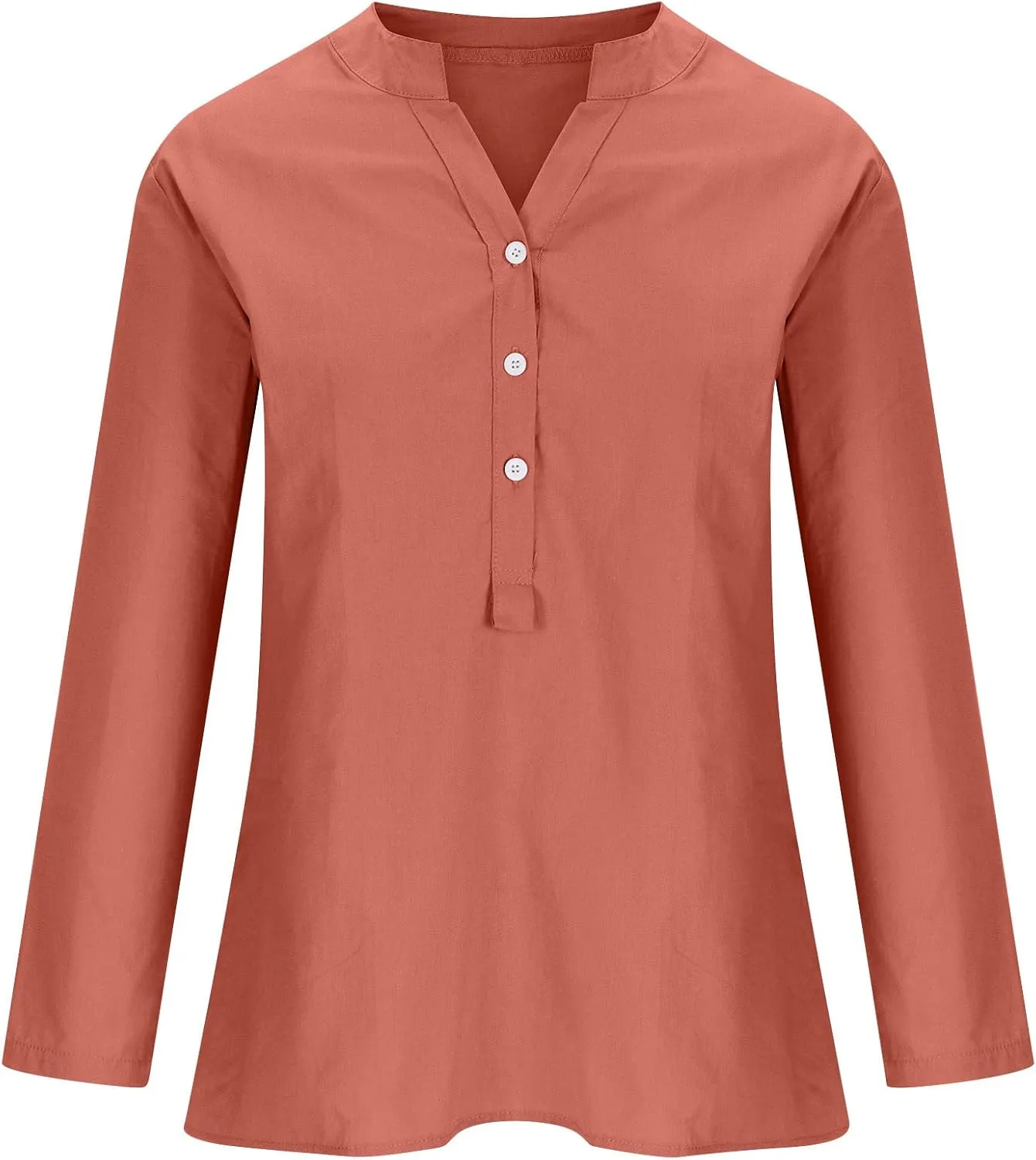 SMIDOW Linen Tops for Women Summer Plus Size Button Down Cotton Linen Shirts Long Sleeve v Neck Loose Comfy Blouse 2023