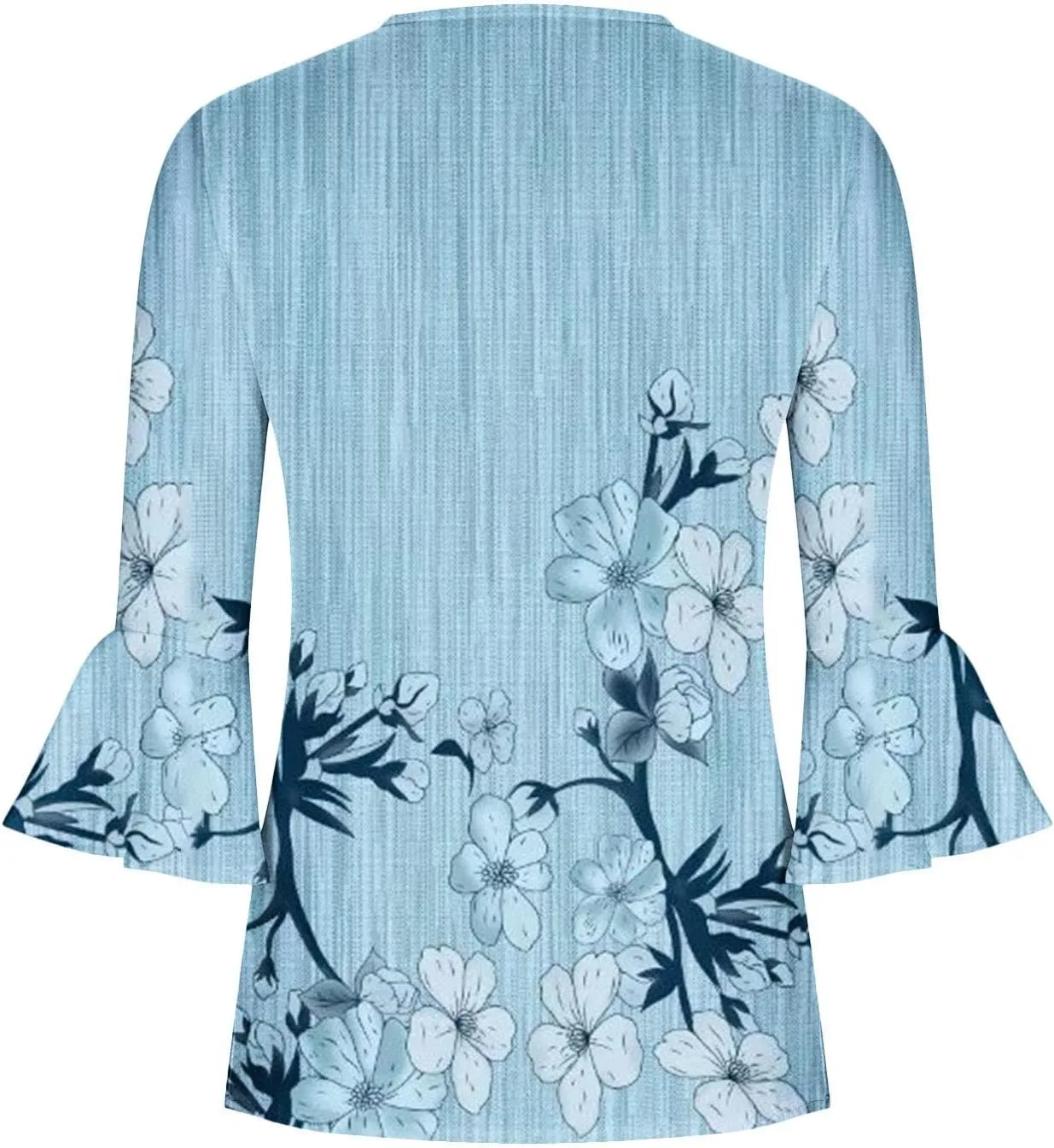 SMIDOW Summer Tunic Tops for Women 2023 Fashion 3/4 Bell Sleeve t-Shirt Bohemian Floral Henley Shirts Empire Waist Blouse