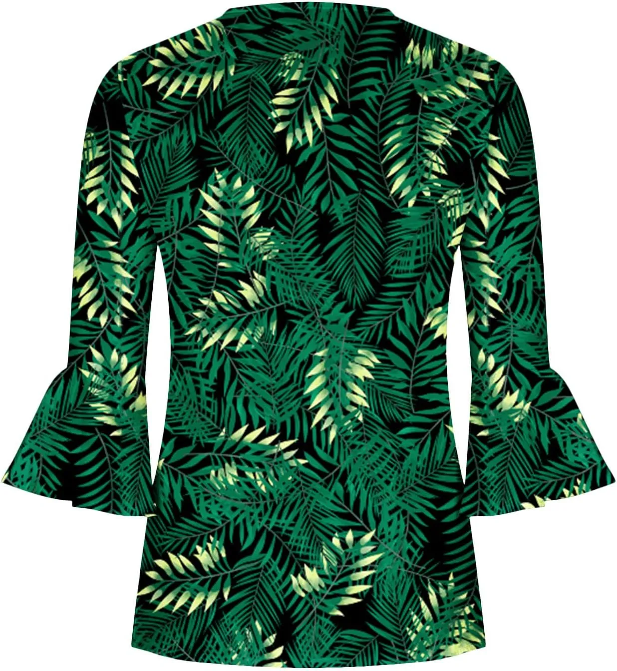 SMIDOW Three Quarter Bell Sleeve Tops for Women Fashion Summer Tunic Shirt 3/4 Sleeve Henley v Neck Boho Floral Tshirt Blouse