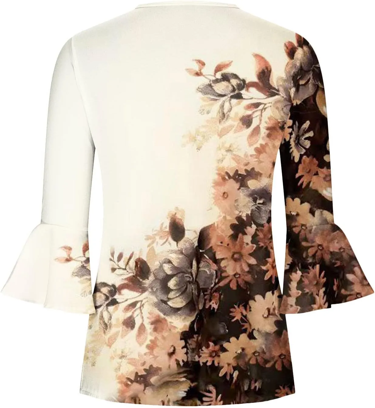 SMIDOW Three Quarter Bell Sleeve Tops for Women Fashion Summer Tunic Shirt 3/4 Sleeve Henley v Neck Boho Floral Tshirt Blouse