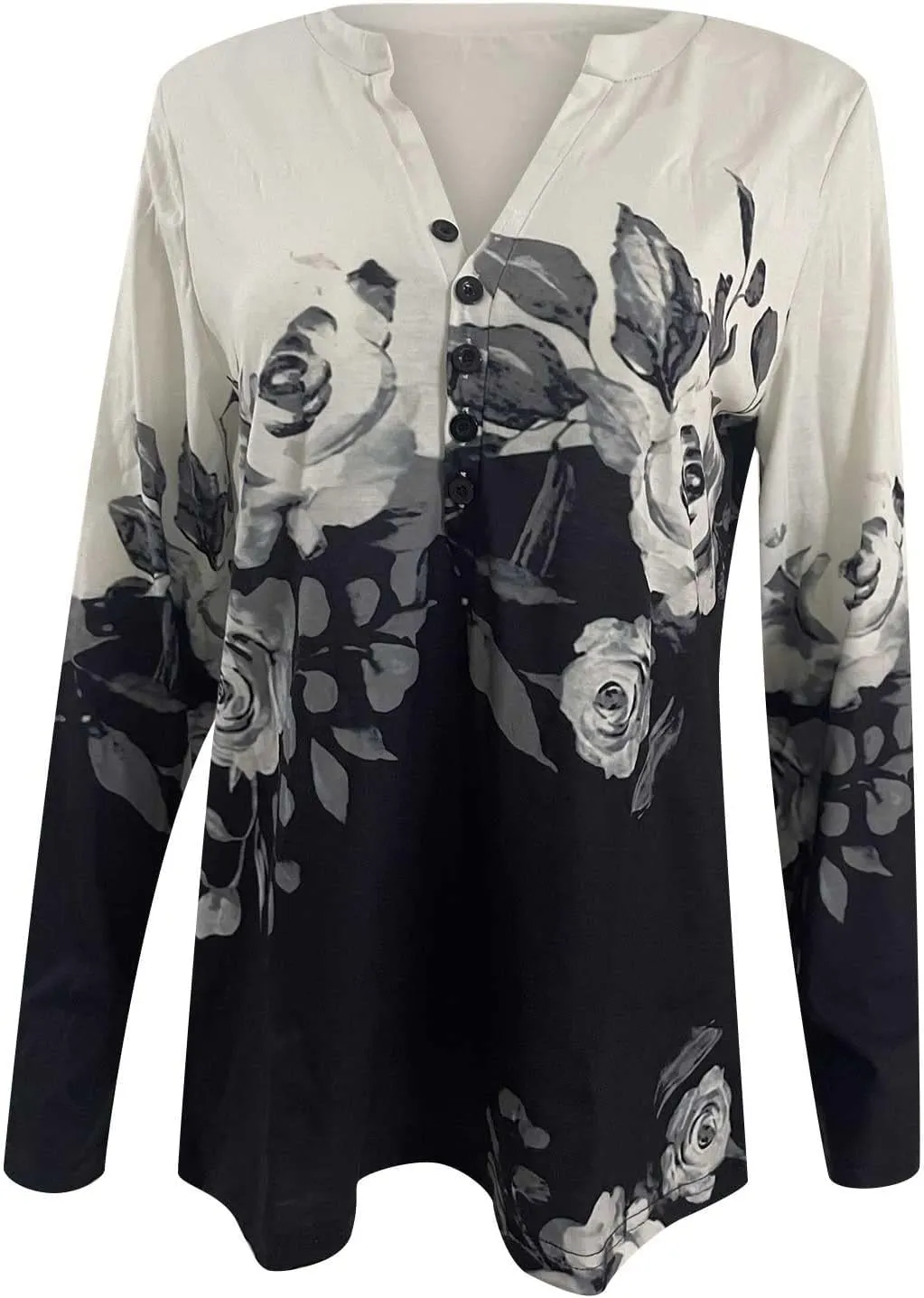 SMIDOW Womens Ethnic Style Long Sleeve Tops 2024 Trendy Spring Shirts v Neck Loose Comfy Pullover Tops Blouse Dressy Casual