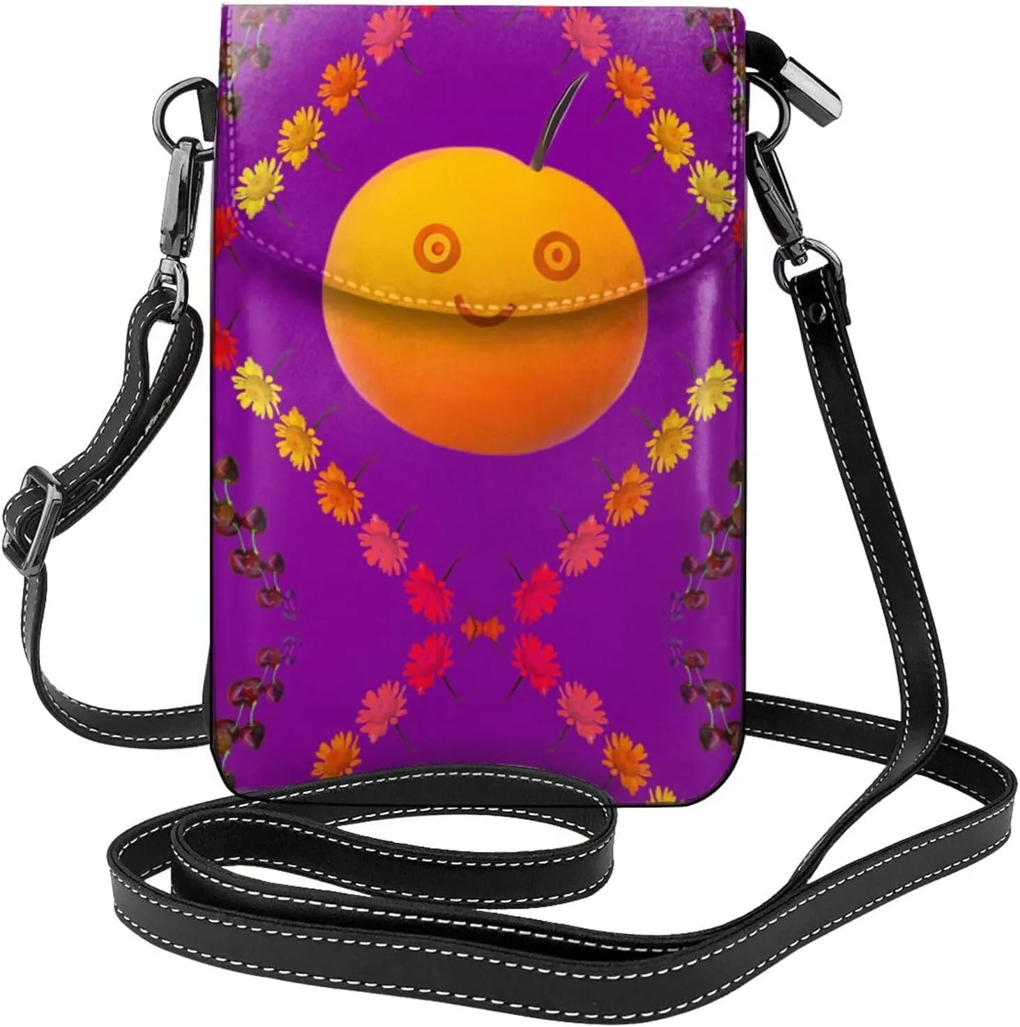 Smiley Orange Printed Women's Crossbody Phone Bag - Perfect for Travel and Shopping