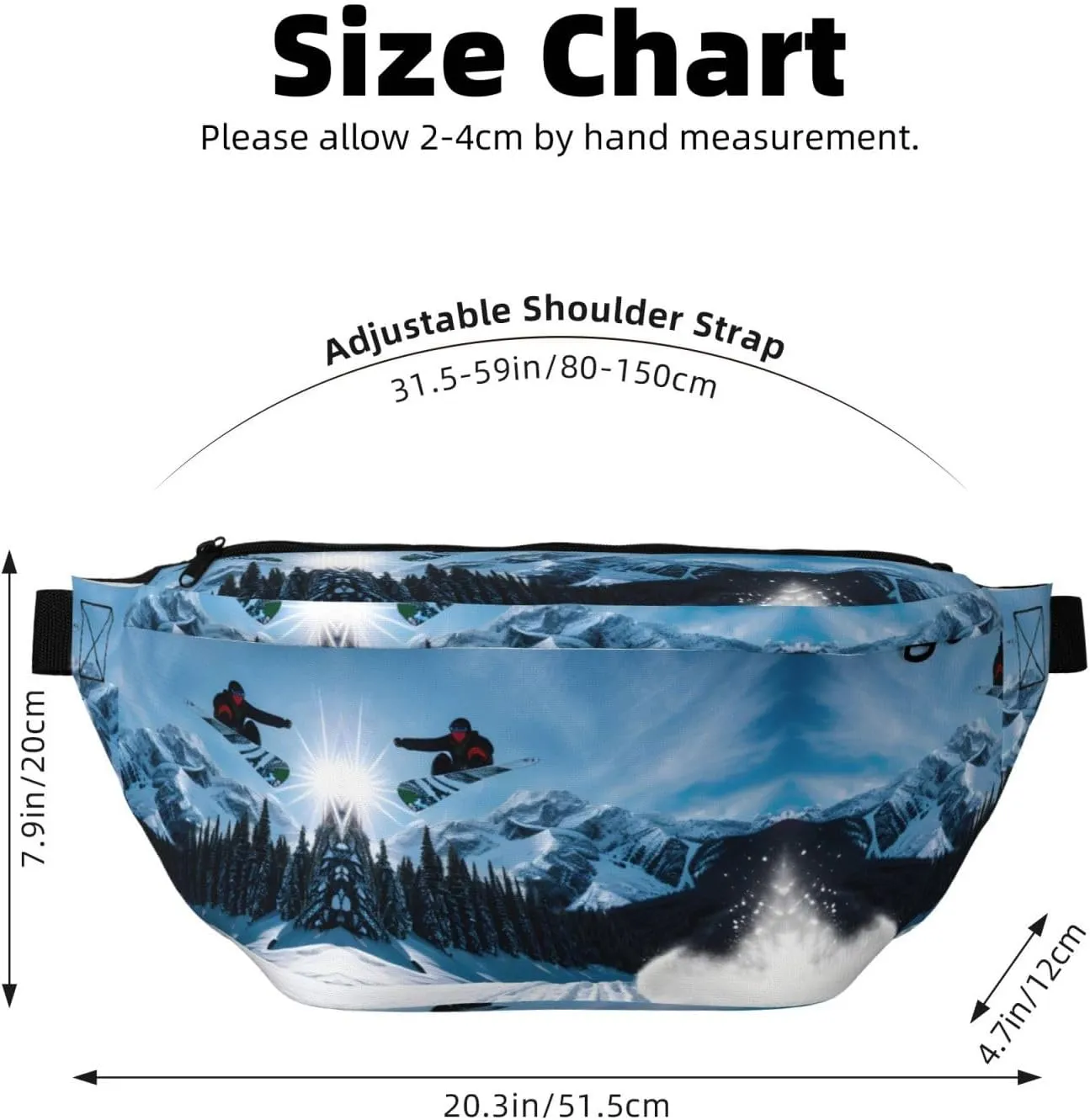 Snowboarding Fanny Pack Crossbody Sling Bag â€“ Zipper Pockets for Travel, Hiking, Cycling, Workouts, and Everyday Use