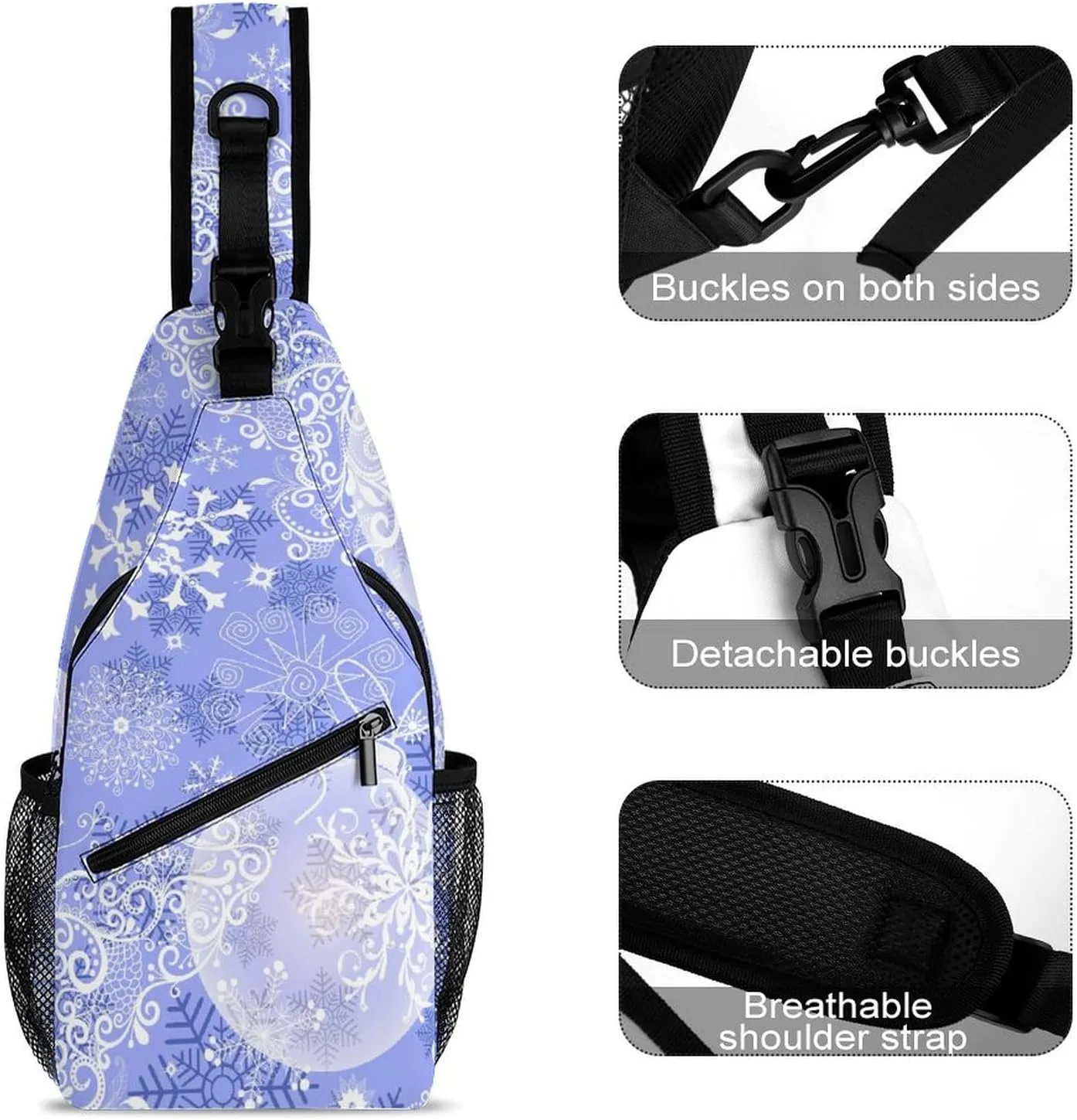 Snowflakes Crossbody Sling Backpack, Shoulder Bag Chest Bag for Travel Sport Running, 38x20cm, Style-2