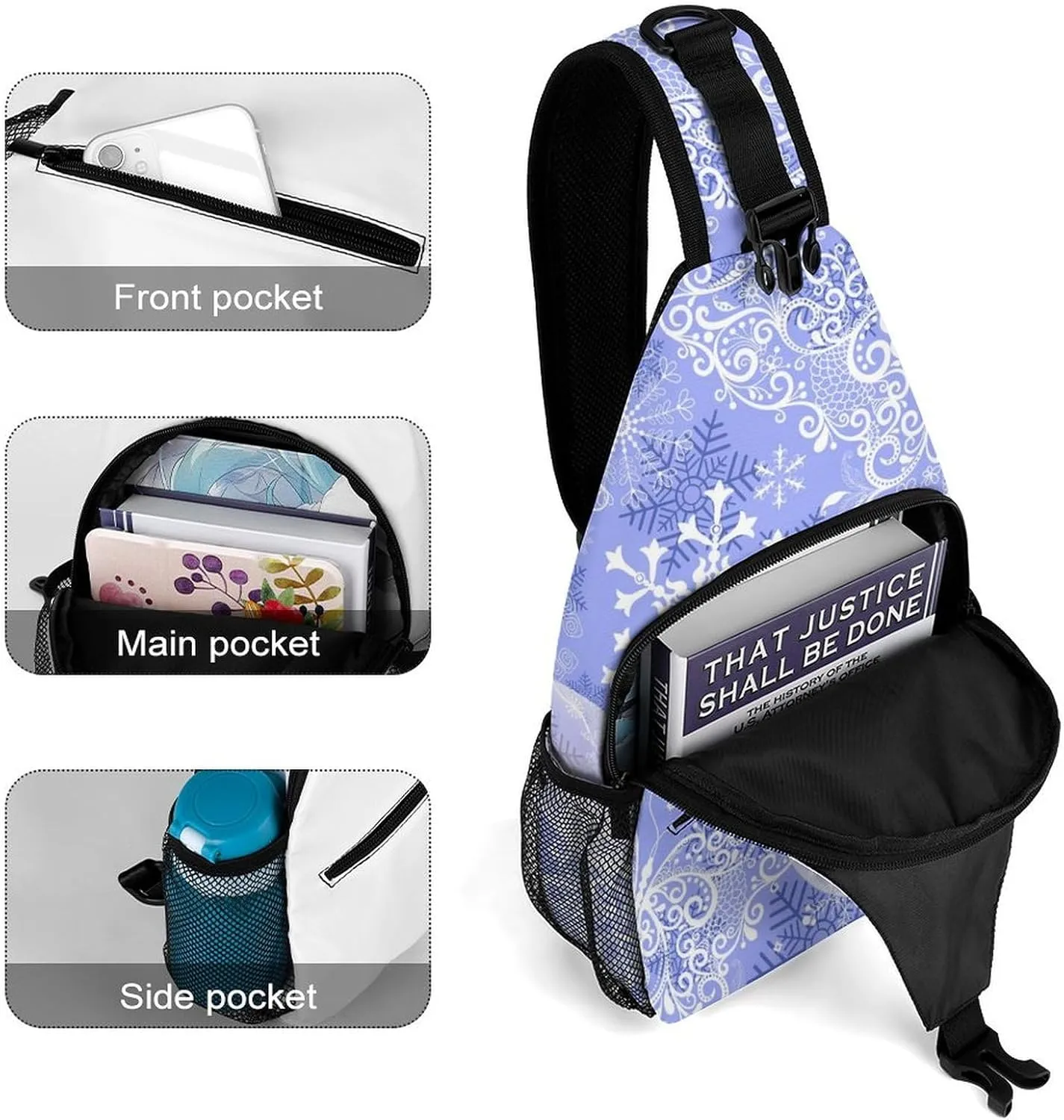 Snowflakes Crossbody Sling Backpack, Shoulder Bag Chest Bag for Travel Sport Running, 38x20cm, Style-2