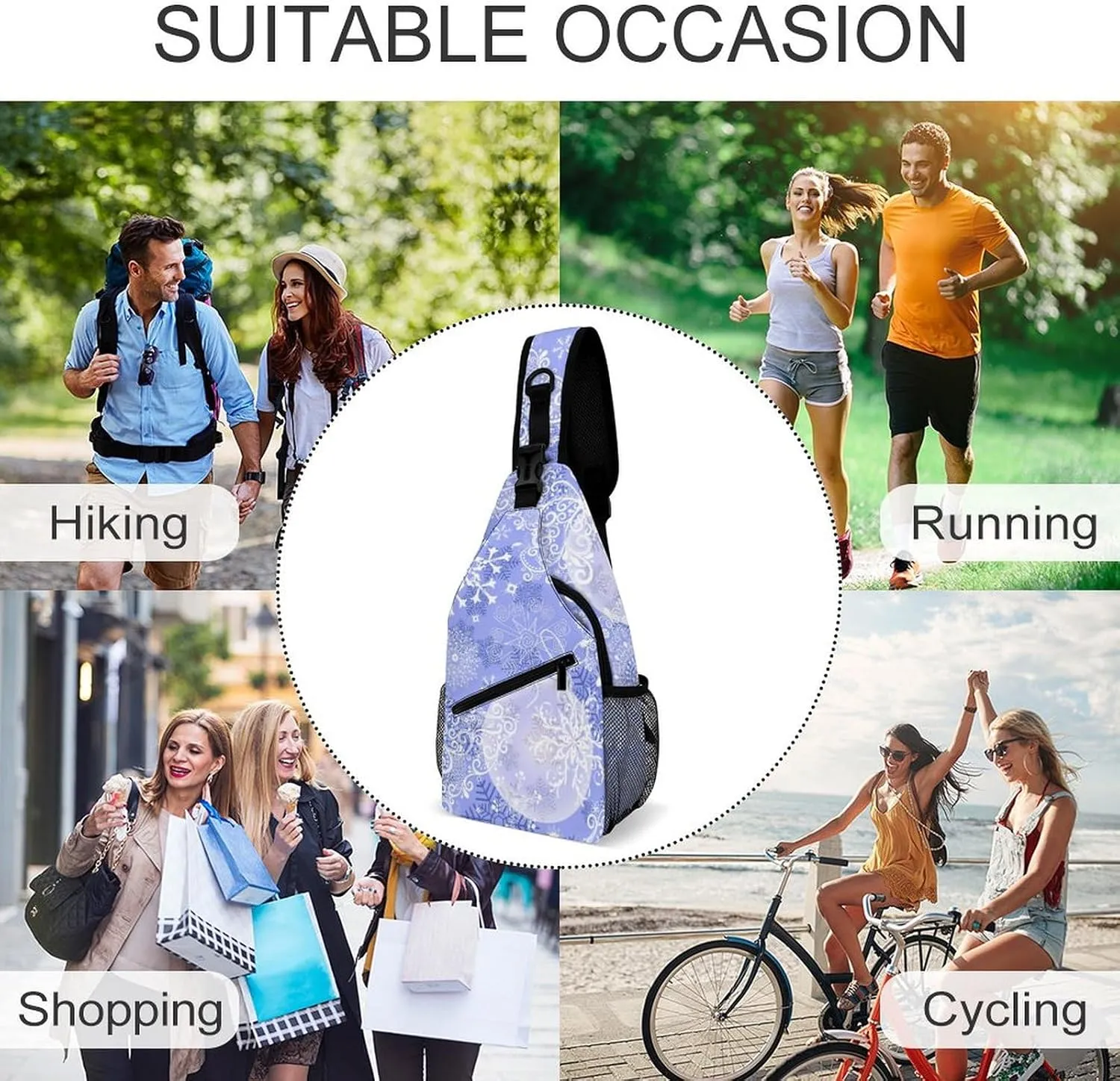 Snowflakes Crossbody Sling Backpack, Shoulder Bag Chest Bag for Travel Sport Running, 38x20cm, Style-2