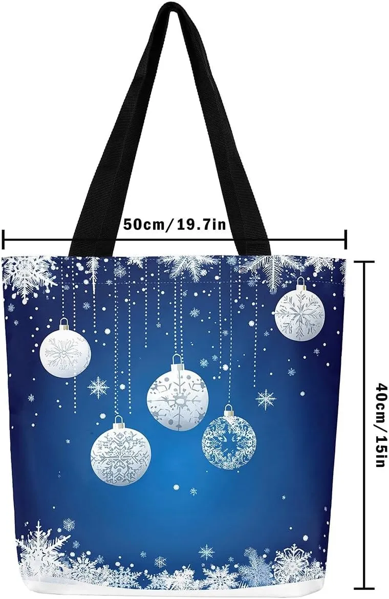 Snowman Canvas Tote Bag Christmas Tree Duffle Bag Women,Skiing Casual Reusable Handbag for Women
