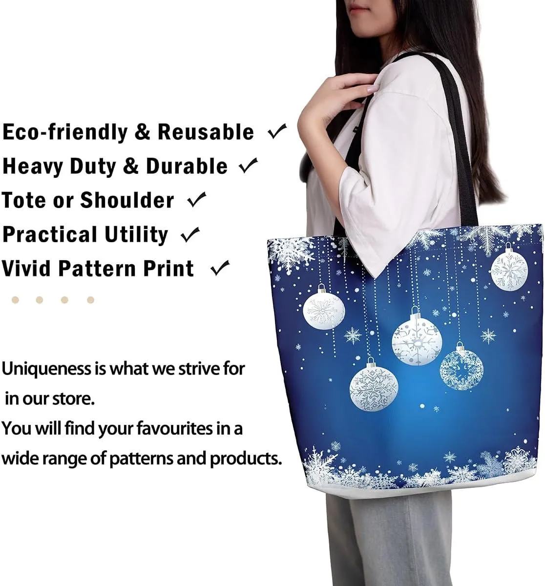 Snowman Canvas Tote Bag Christmas Tree Duffle Bag Women,Skiing Casual Reusable Handbag for Women