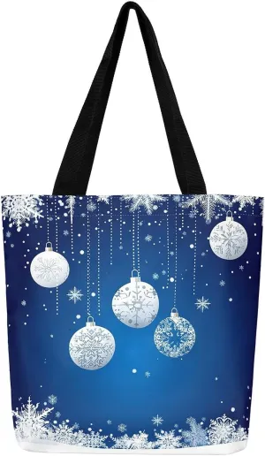 Snowman Canvas Tote Bag Christmas Tree Duffle Bag Women,Skiing Casual Reusable Handbag for Women