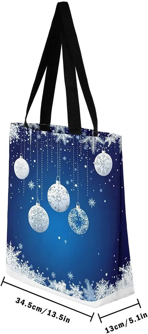 Snowman Canvas Tote Bag Christmas Tree Duffle Bag Women,Skiing Casual Reusable Handbag for Women