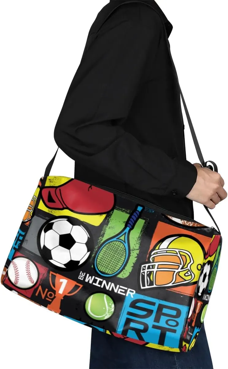 Soccer Boxing Gloves Small Gym Bag for Men Women Workout Sport Duffle Bag Waterproof Weekender Overnight Bag Lightweight Carry on Tote Bag Crossbody Shoulder Travel Bag for Swim Yoge Dance