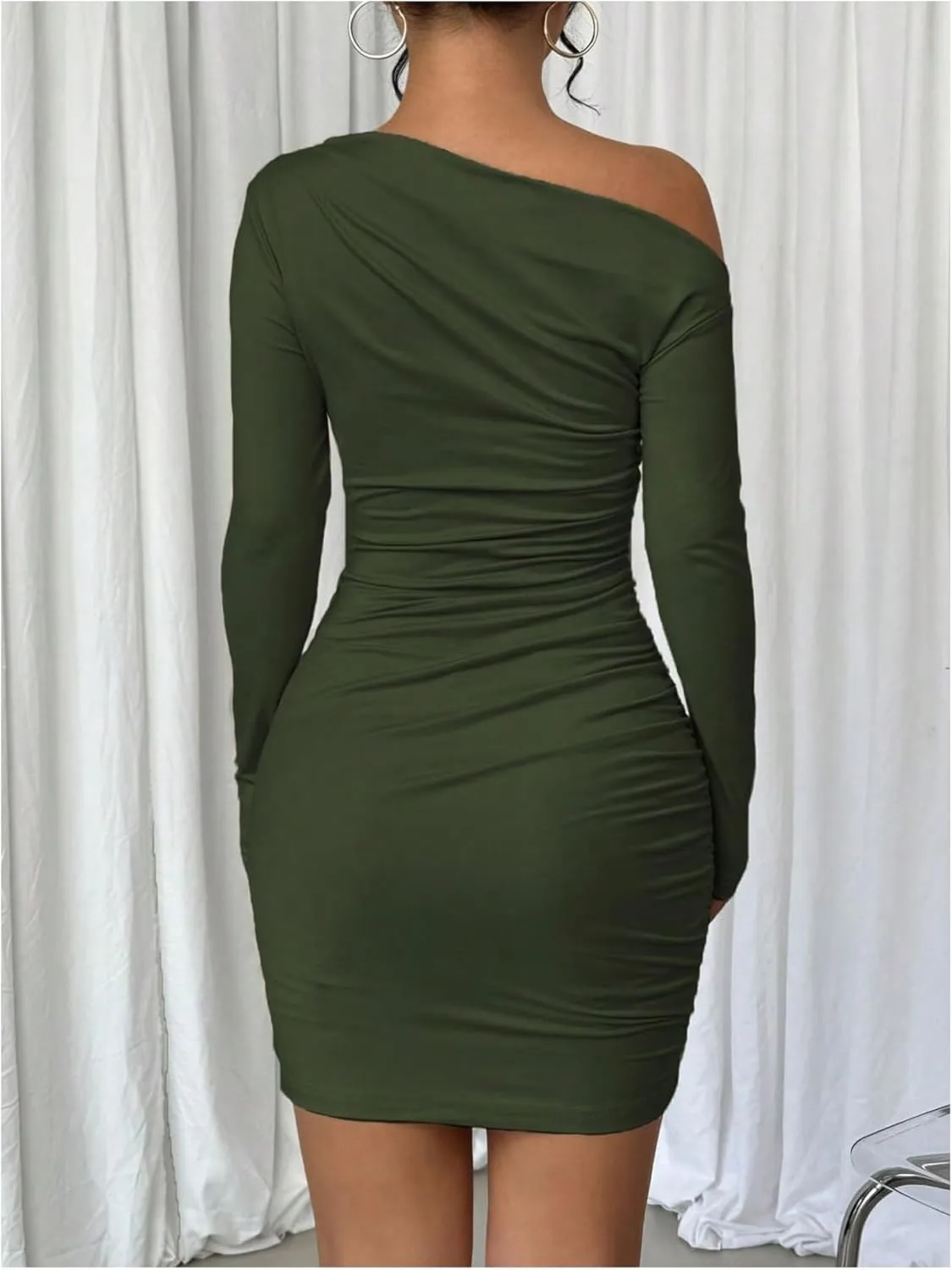 SOLY HUX Women's Ruched Bodycon Mini Dress Off The Shoulder Long Sleeve Fall Dresses