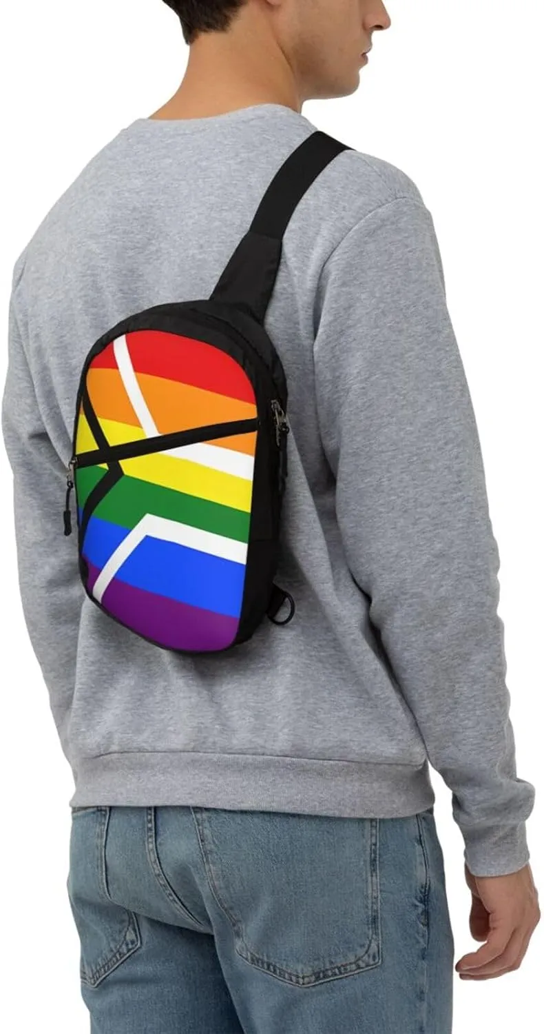 South Africa LGBT Rainbow Gay Pride Flag Crossbody Bag Portable Sling Bags Foldable Chest Daypack Reusable Sports Shoulder Backpack Diagonally Casual Rucksack Travel Bag