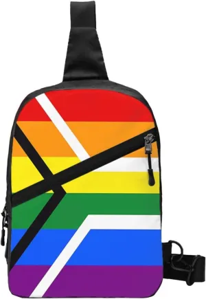South Africa LGBT Rainbow Gay Pride Flag Crossbody Bag Portable Sling Bags Foldable Chest Daypack Reusable Sports Shoulder Backpack Diagonally Casual Rucksack Travel Bag