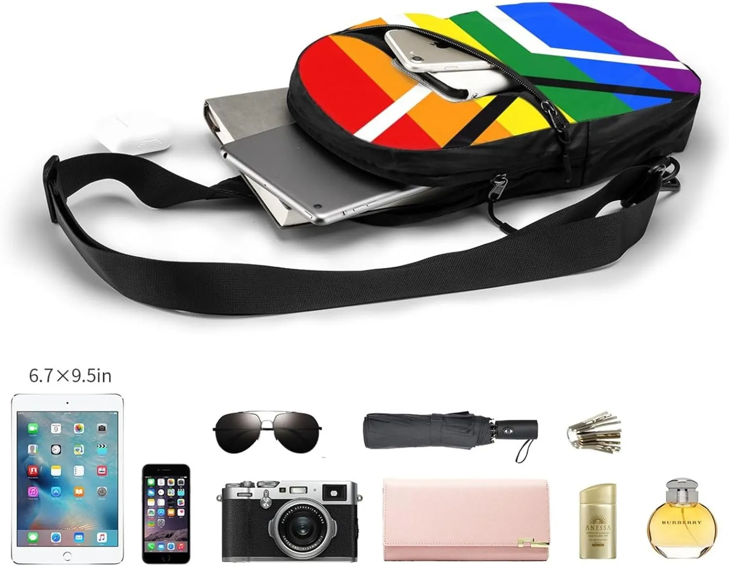 South Africa LGBT Rainbow Gay Pride Flag Crossbody Bag Portable Sling Bags Foldable Chest Daypack Reusable Sports Shoulder Backpack Diagonally Casual Rucksack Travel Bag