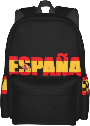 Spain Spanish Espana Flag Casual Backpack Large Capacity Travel Backpacks Laptop Daypack Commuter Rucksack Adjustable Strap Sports Bags for Hiking Biking