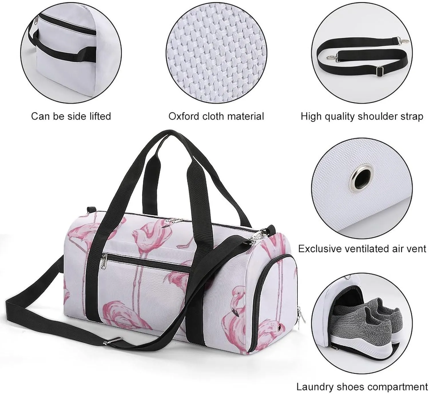 Sport Gym Duffel with Shoe Compartment Wet Pocket, Colorful-pink-flamingos Shoulder Travel Bag for Women Men, style
