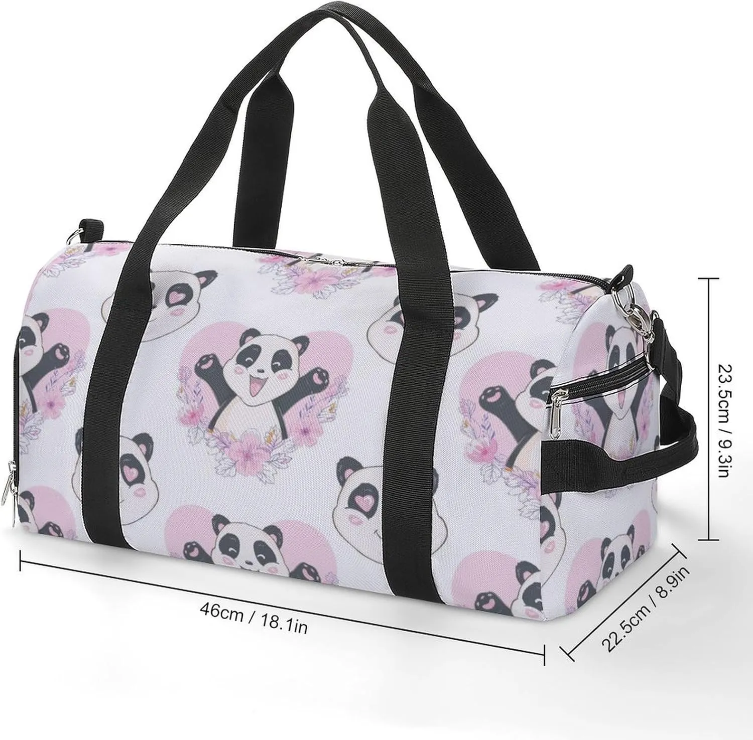 Sport Gym Duffel with Shoe Compartment Wet Pocket, Cute-panda-heads-animal Shoulder Travel Bag for Women Men, style-4