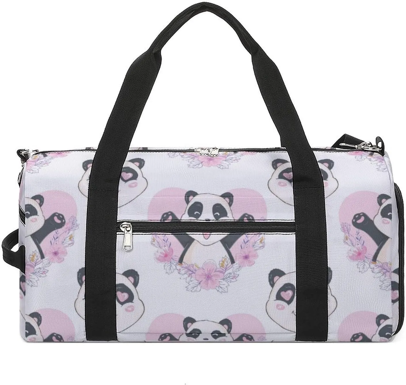 Sport Gym Duffel with Shoe Compartment Wet Pocket, Cute-panda-heads-animal Shoulder Travel Bag for Women Men, style-4