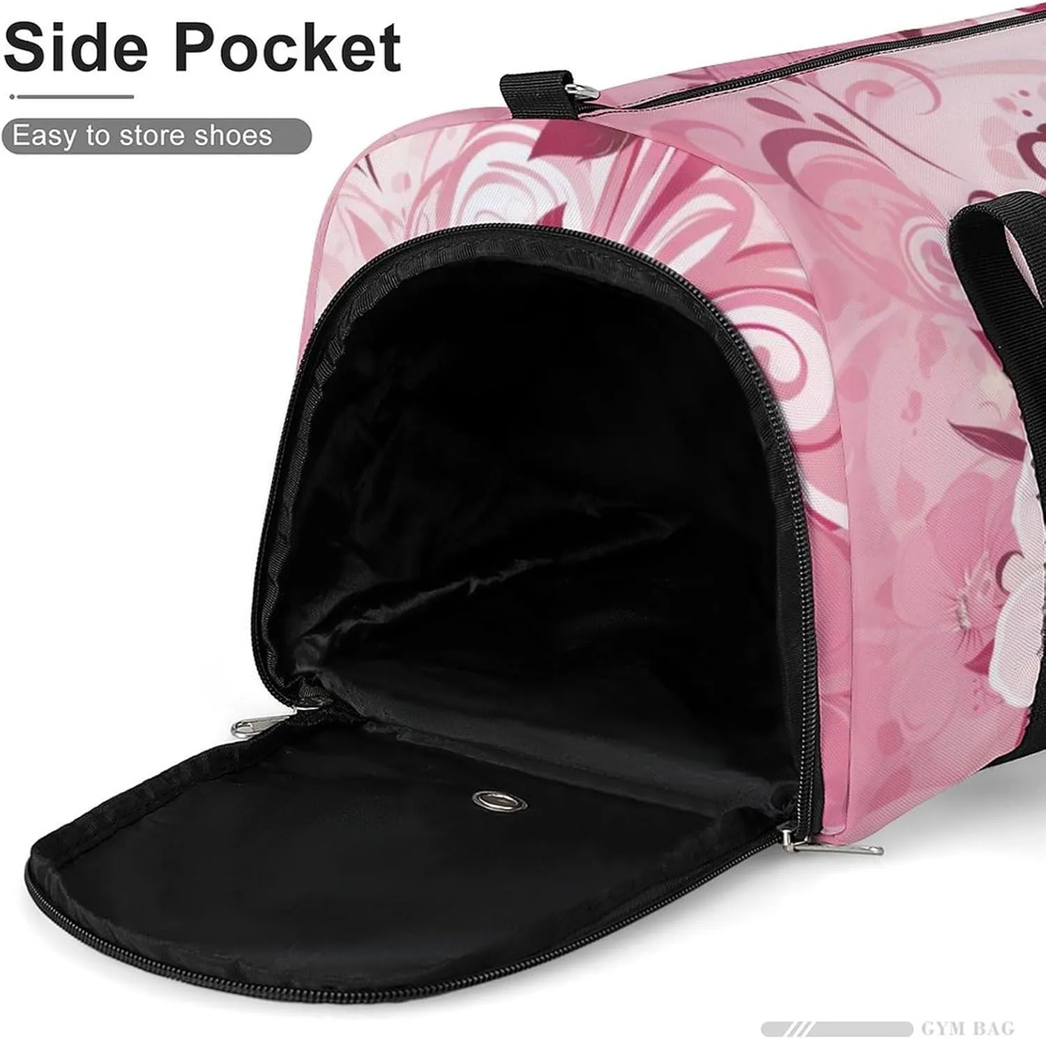 Sport Gym Duffel with Shoe Compartment Wet Pocket, Flowers-pink Shoulder Travel Bag for Women Men