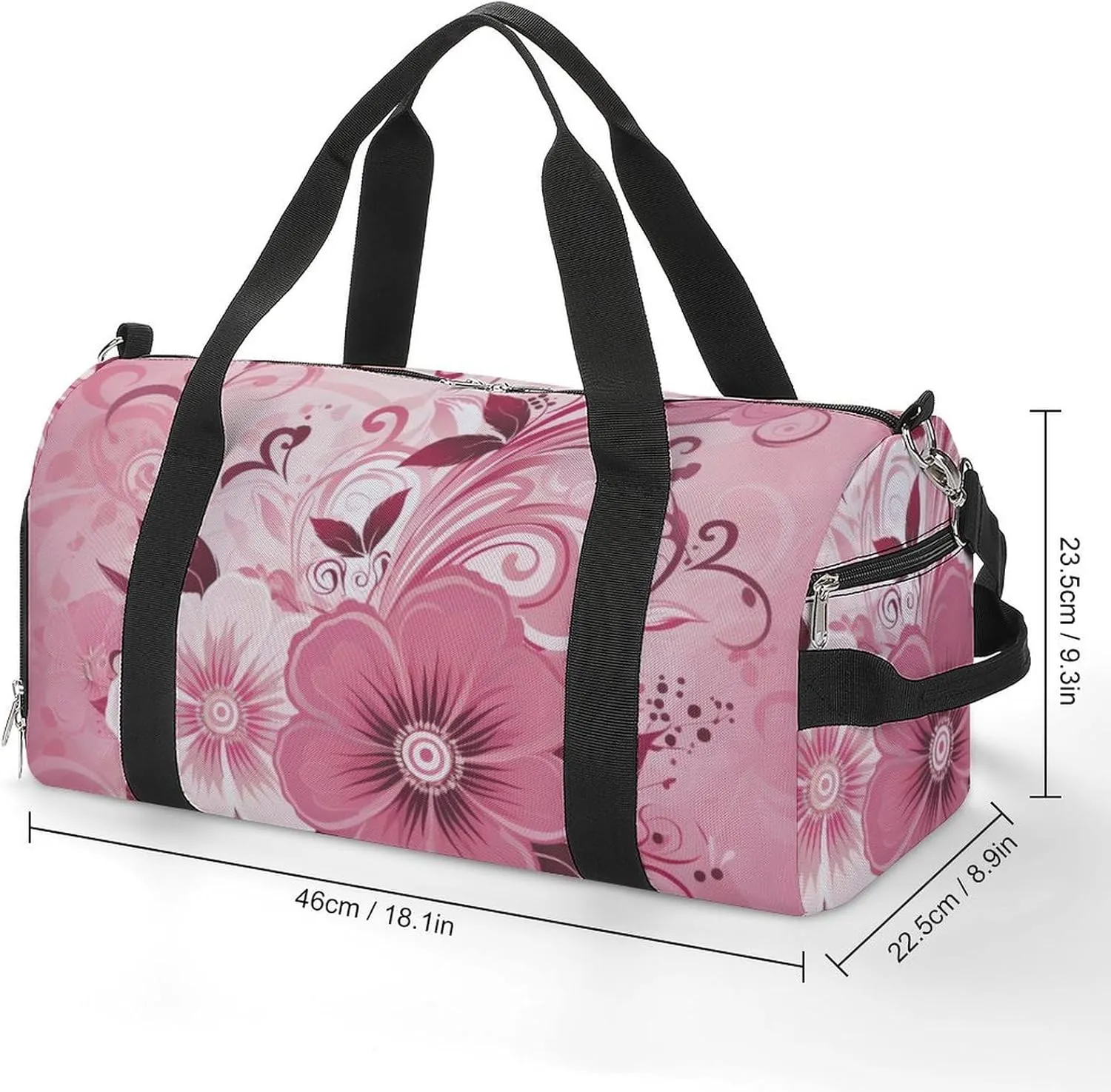 Sport Gym Duffel with Shoe Compartment Wet Pocket, Flowers-pink Shoulder Travel Bag for Women Men