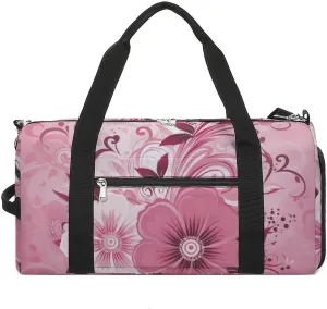 Sport Gym Duffel with Shoe Compartment Wet Pocket, Flowers-pink Shoulder Travel Bag for Women Men