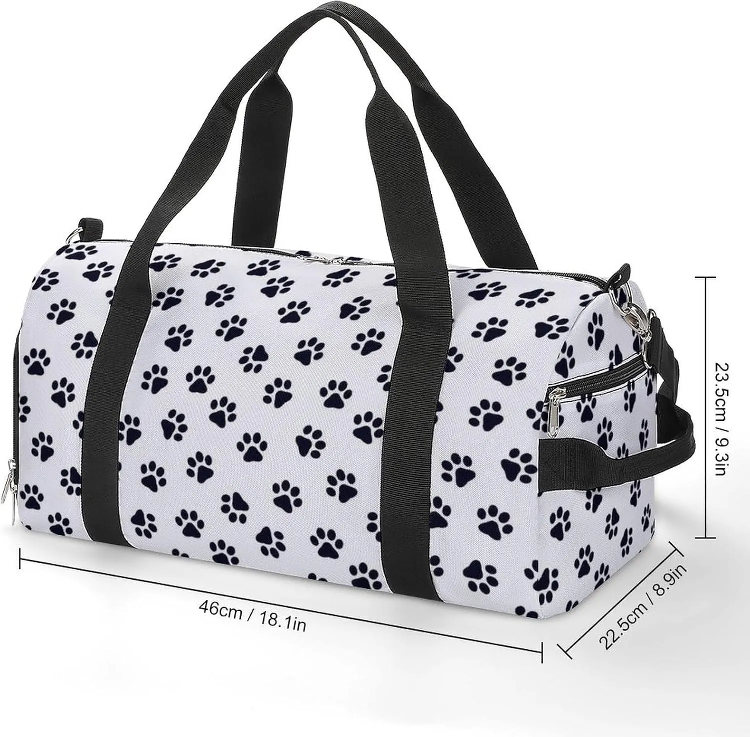 Sport Gym Duffel with Shoe Compartment Wet Pocket, Footprints-dog-cats-print Shoulder Travel Bag for Women Men