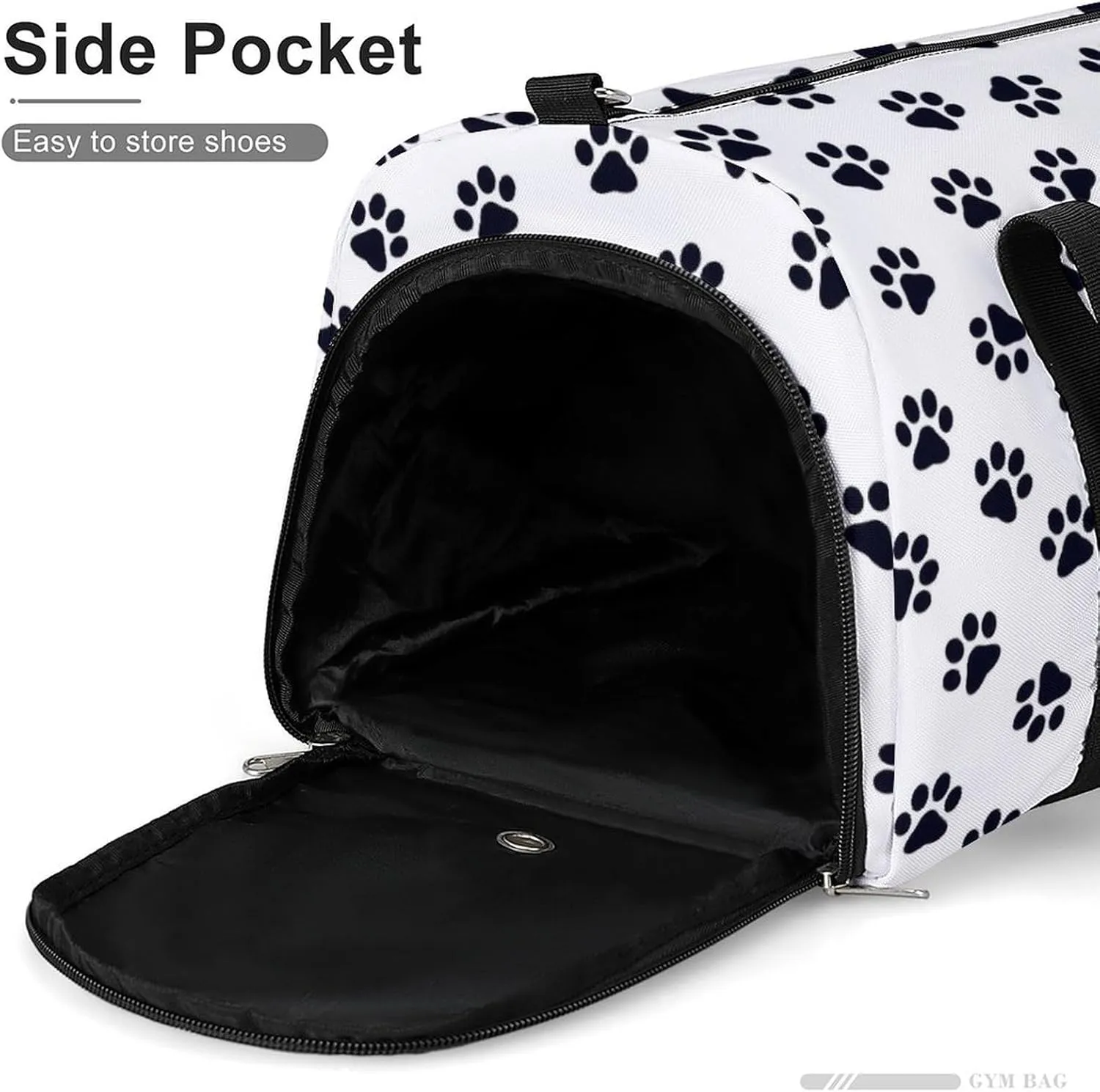 Sport Gym Duffel with Shoe Compartment Wet Pocket, Footprints-dog-cats-print Shoulder Travel Bag for Women Men