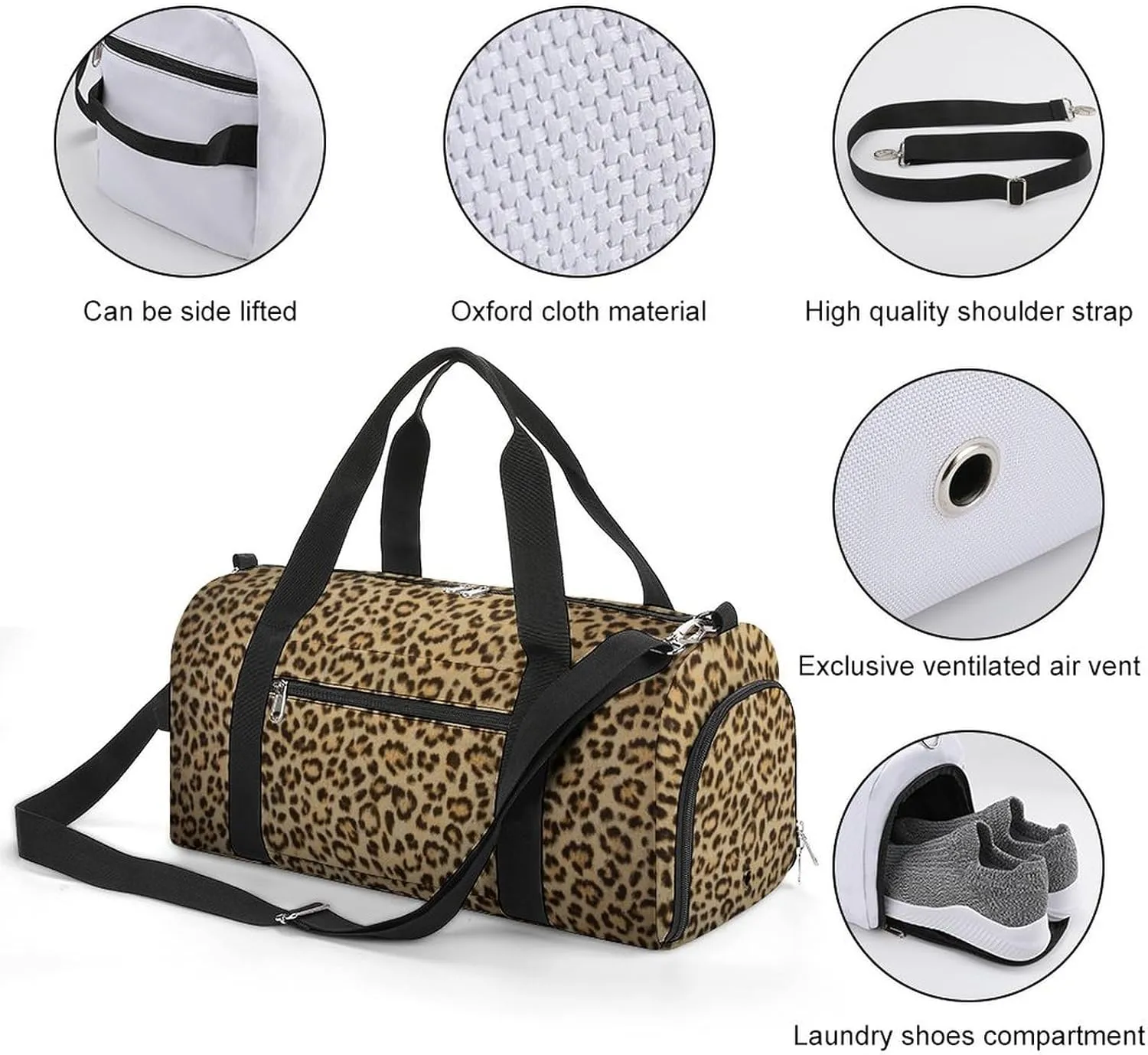 Sport Gym Duffel with Shoe Compartment Wet Pocket, Leopard-skin-background Shoulder Travel Bag for Women Men