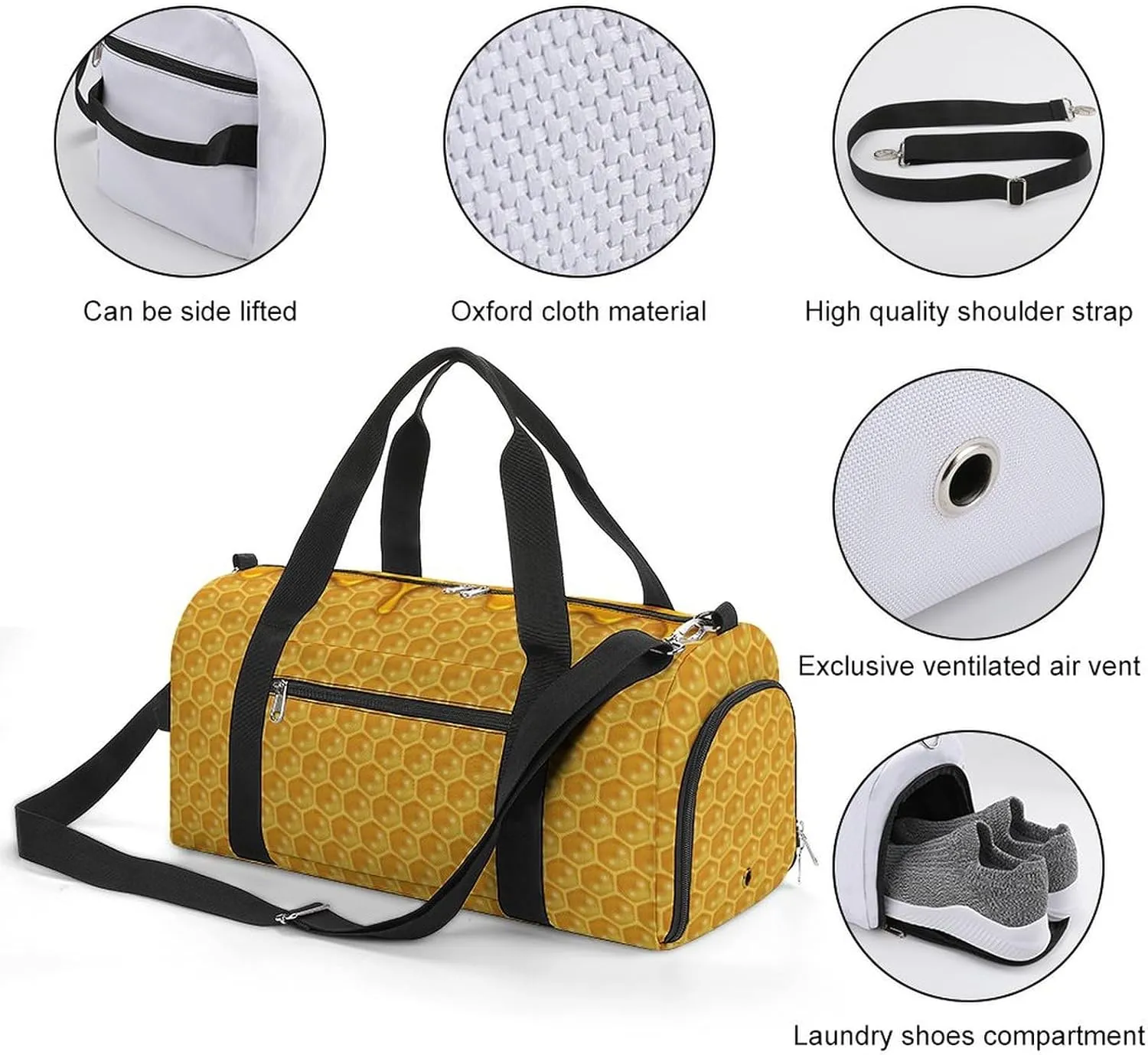 Sport Gym Duffel with Shoe Compartment Wet Pocket, Liquid Honey Pattern Shoulder Travel Bag for Women Men