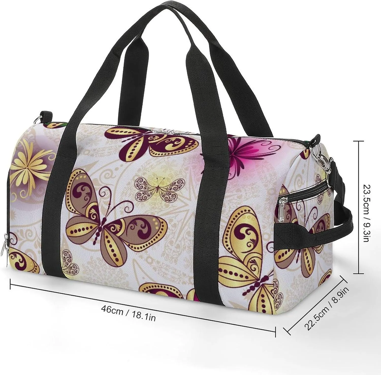 Sport Gym Duffel with Shoe Compartment Wet Pocket, Spring-colorful-butterflies Shoulder Travel Bag for Women Men, style-3