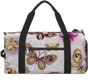 Sport Gym Duffel with Shoe Compartment Wet Pocket, Spring-colorful-butterflies Shoulder Travel Bag for Women Men, style-3