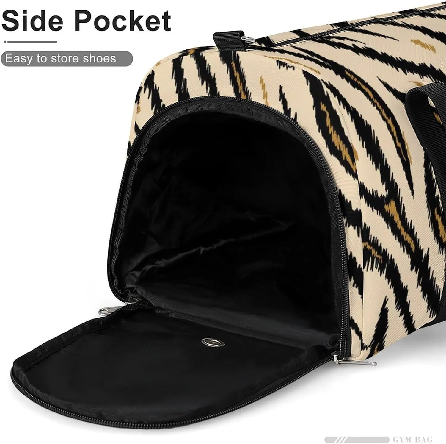 Sport Gym Duffel with Shoe Compartment Wet Pocket, Tigers Texture Striped Shoulder Travel Bag for Women Men