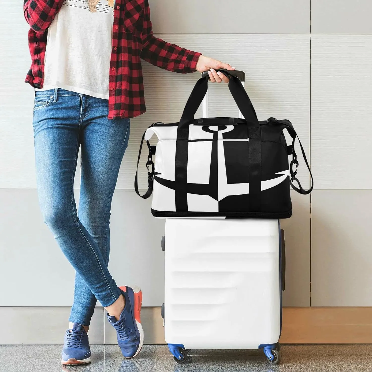 Sport Travel Duffle Bag Large Gym Tote Bag for Women,Anchor Weekender Bag with Shoe Compartment,Ladies Beach Bag Overnight Bag Luggage Bag with Wet Bag