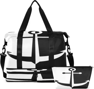 Sport Travel Duffle Bag Large Gym Tote Bag for Women,Anchor Weekender Bag with Shoe Compartment,Ladies Beach Bag Overnight Bag Luggage Bag with Wet Bag