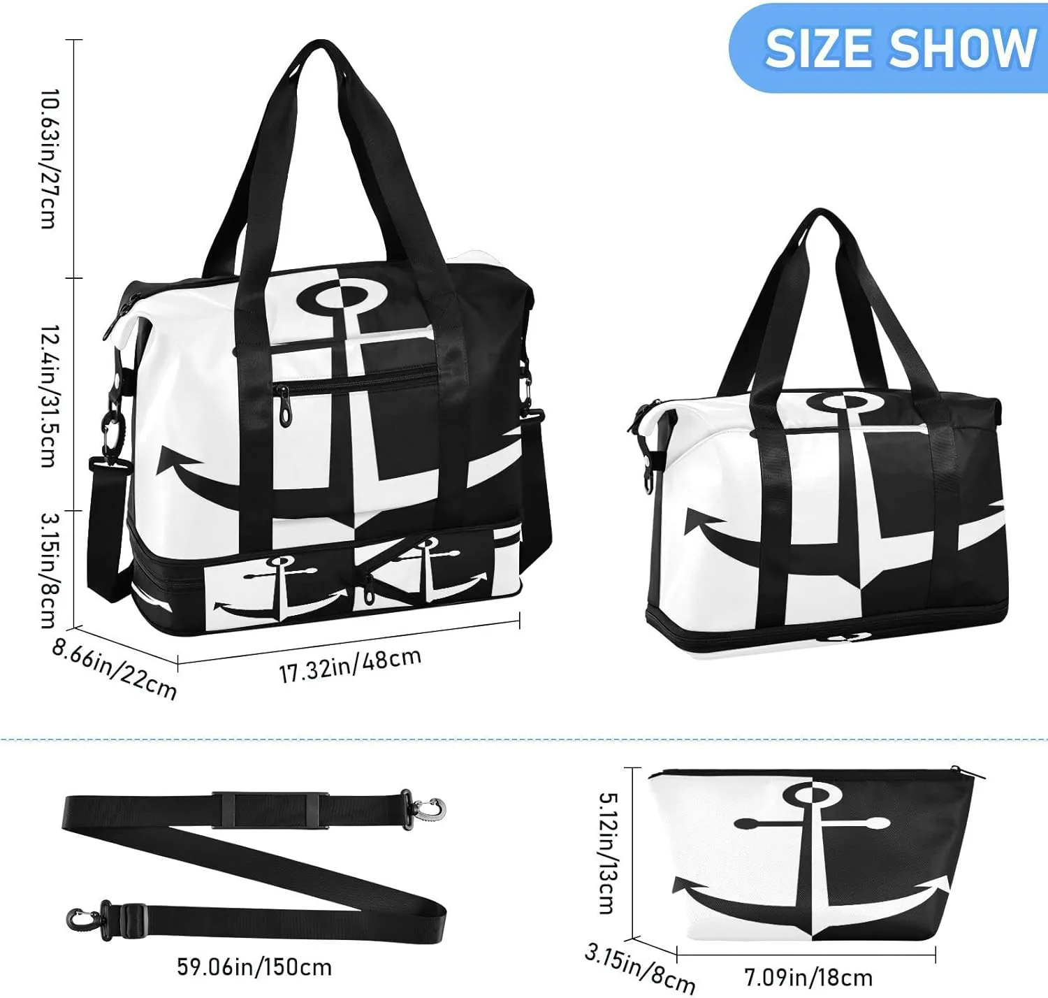 Sport Travel Duffle Bag Large Gym Tote Bag for Women,Anchor Weekender Bag with Shoe Compartment,Ladies Beach Bag Overnight Bag Luggage Bag with Wet Bag